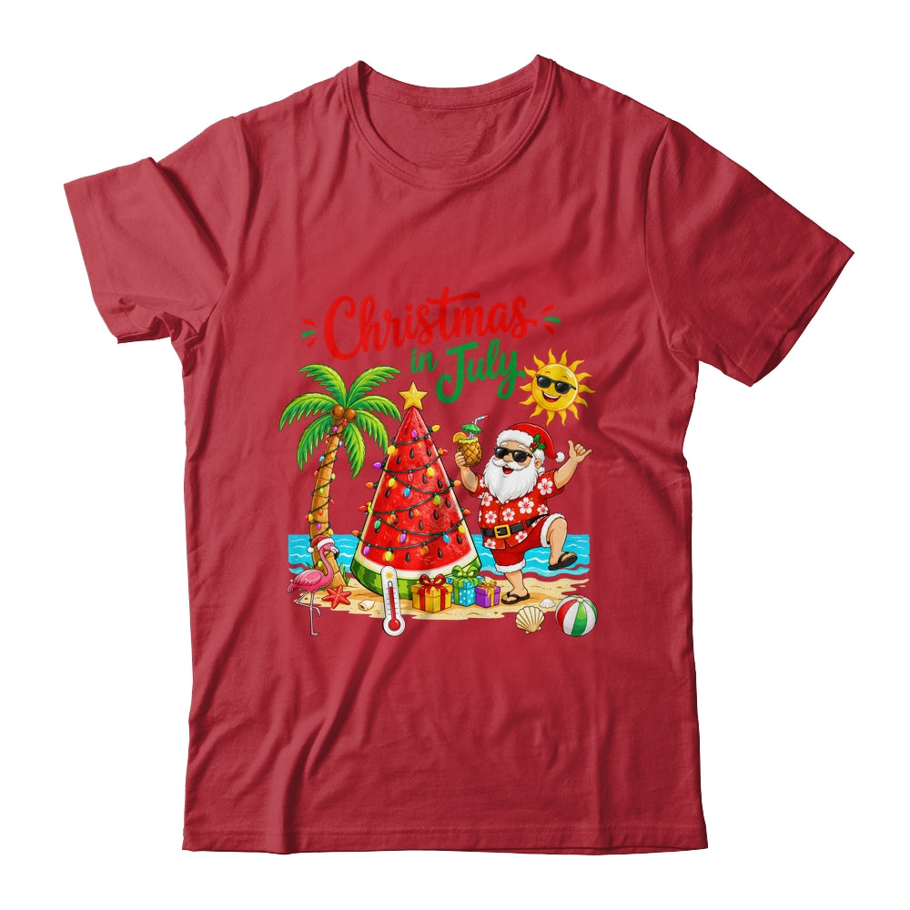 Christmas In July Watermelon Xmas Tree Santa Beach Summer Shirt & Hoodie | teecentury