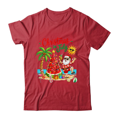 Christmas In July Watermelon Xmas Tree Santa Beach Summer Shirt & Hoodie | teecentury