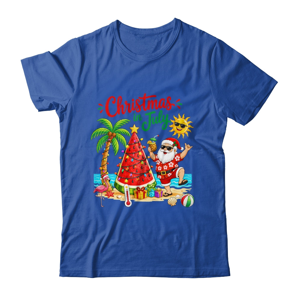 Christmas In July Watermelon Xmas Tree Santa Beach Summer Shirt & Hoodie | teecentury