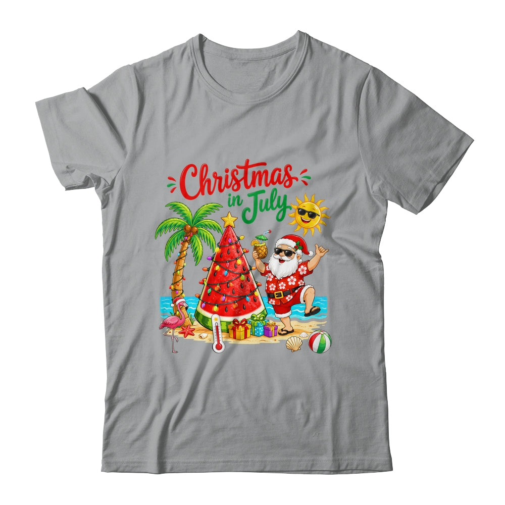 Christmas In July Watermelon Xmas Tree Santa Beach Summer Shirt & Hoodie | teecentury