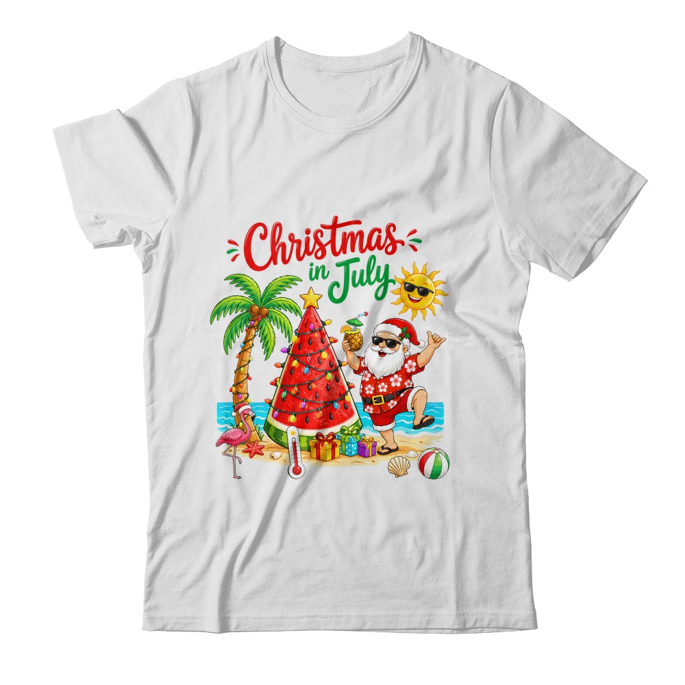 Christmas In July Watermelon Xmas Tree Santa Beach Summer Shirt & Hoodie | teecentury