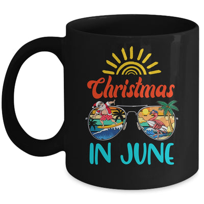 Christmas In June Sunglasses Santa Flamingo Summer Vacation Mug | teecentury