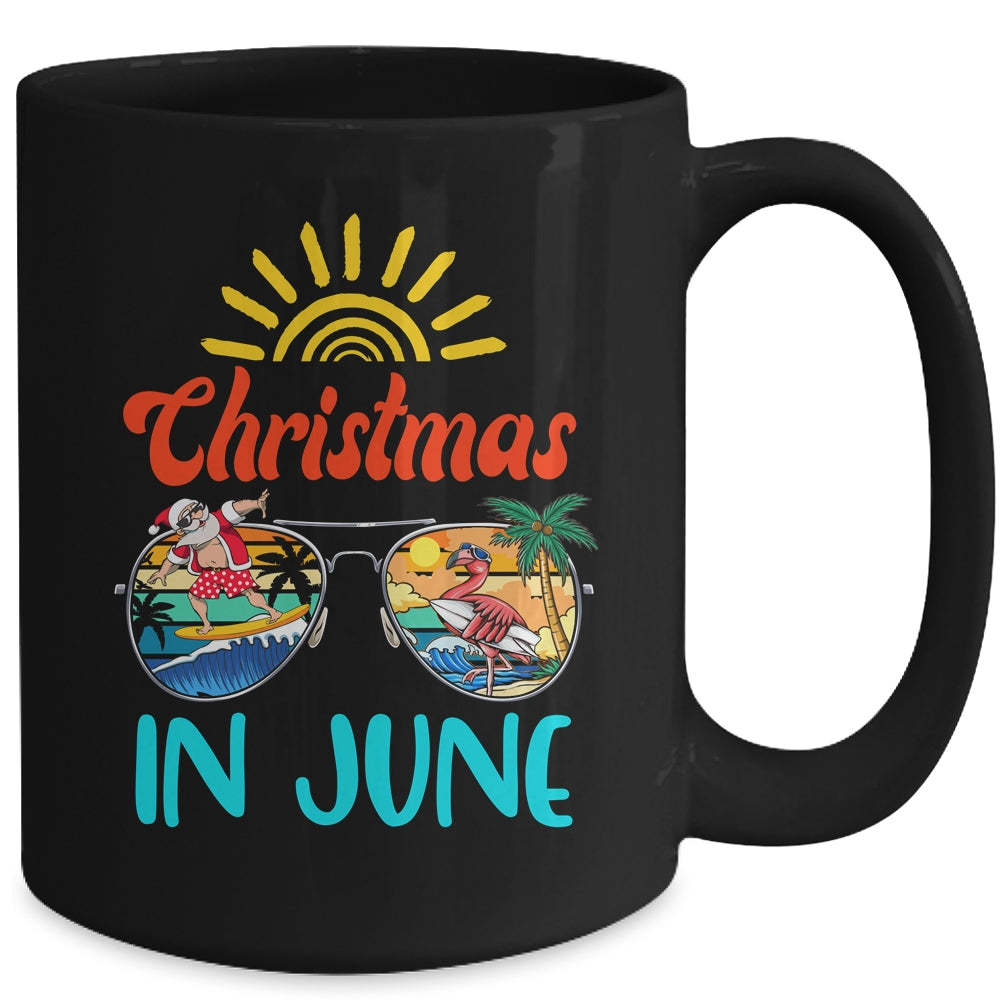 Christmas In June Sunglasses Santa Flamingo Summer Vacation Mug | teecentury