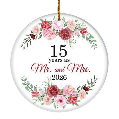 Christmas Ornaments Gifts For Couples Husband Wife Holiday 15th Wedding Anniversary 15 Years As Mr & Mrs 2025 Decoration Christmas Tree Ornament | teecentury