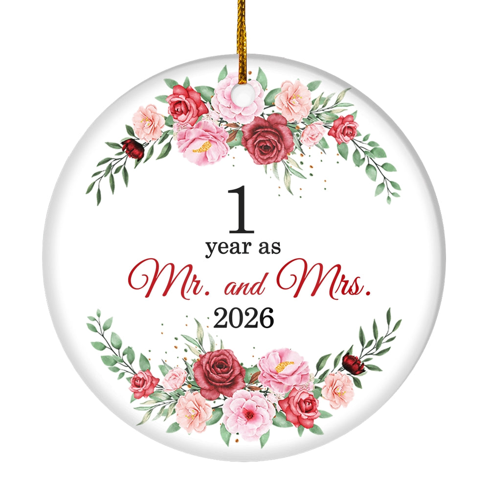 Christmas Ornaments Gifts For Couples Husband Wife Holiday 1st Wedding Anniversary 1 Year As Mr & Mrs 2025 Decoration Christmas Tree Ornament | teecentury