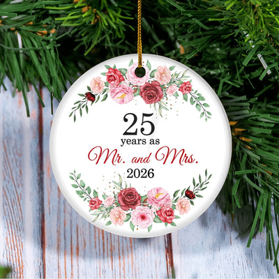 Christmas Ornaments Gifts For Couples Husband Wife Holiday 25th Wedding Anniversary 25 Years As Mr & Mrs 2025 Decoration Christmas Tree Ornament | teecentury