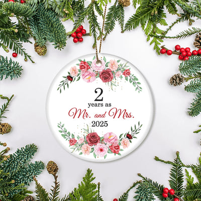 Christmas Ornaments Gifts For Couples Husband Wife Holiday 2nd Wedding Anniversary 2 Years As Mr & Mrs 2025 Decoration Christmas Tree Ornament | teecentury
