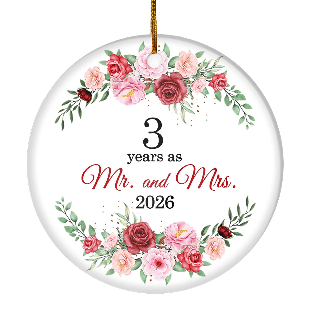 Christmas Ornaments Gifts For Couples Husband Wife Holiday 3rd Wedding Anniversary 3 Years As Mr & Mrs 2025 Decoration Christmas Tree Ornament | teecentury