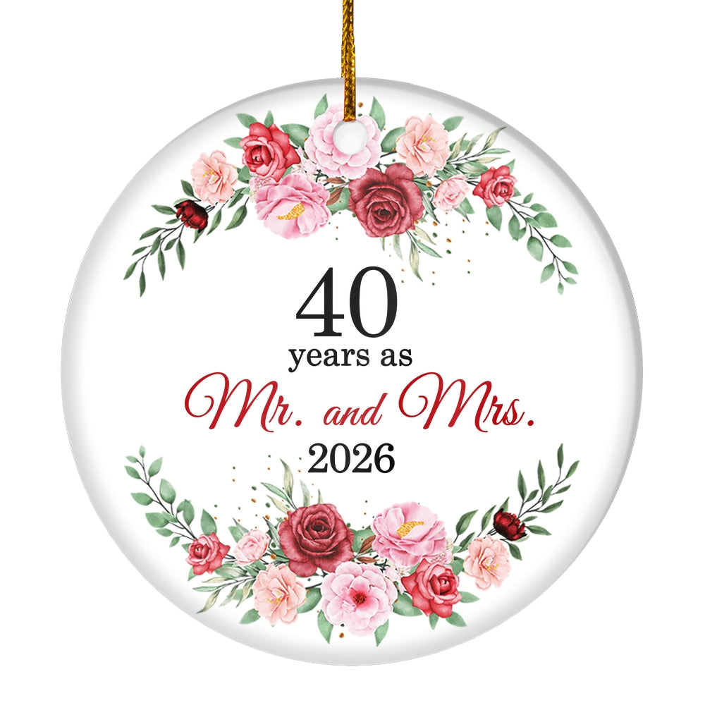 Christmas Ornaments Gifts For Couples Husband Wife Holiday 40th Wedding Anniversary 40 Years As Mr & Mrs 2025 Decoration Christmas Tree Ornament | teecentury