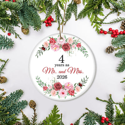 Christmas Ornaments Gifts For Couples Husband Wife Holiday 4th Wedding Anniversary 4 Years As Mr & Mrs 2025 Decoration Christmas Tree Ornament | teecentury