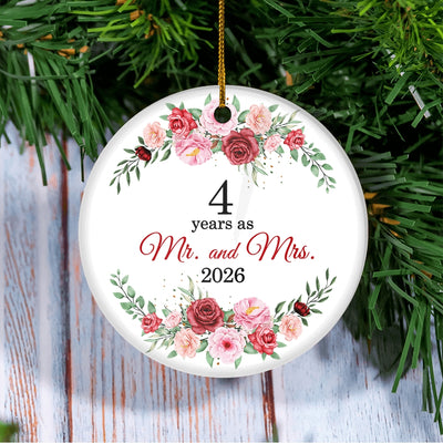 Christmas Ornaments Gifts For Couples Husband Wife Holiday 4th Wedding Anniversary 4 Years As Mr & Mrs 2025 Decoration Christmas Tree Ornament | teecentury