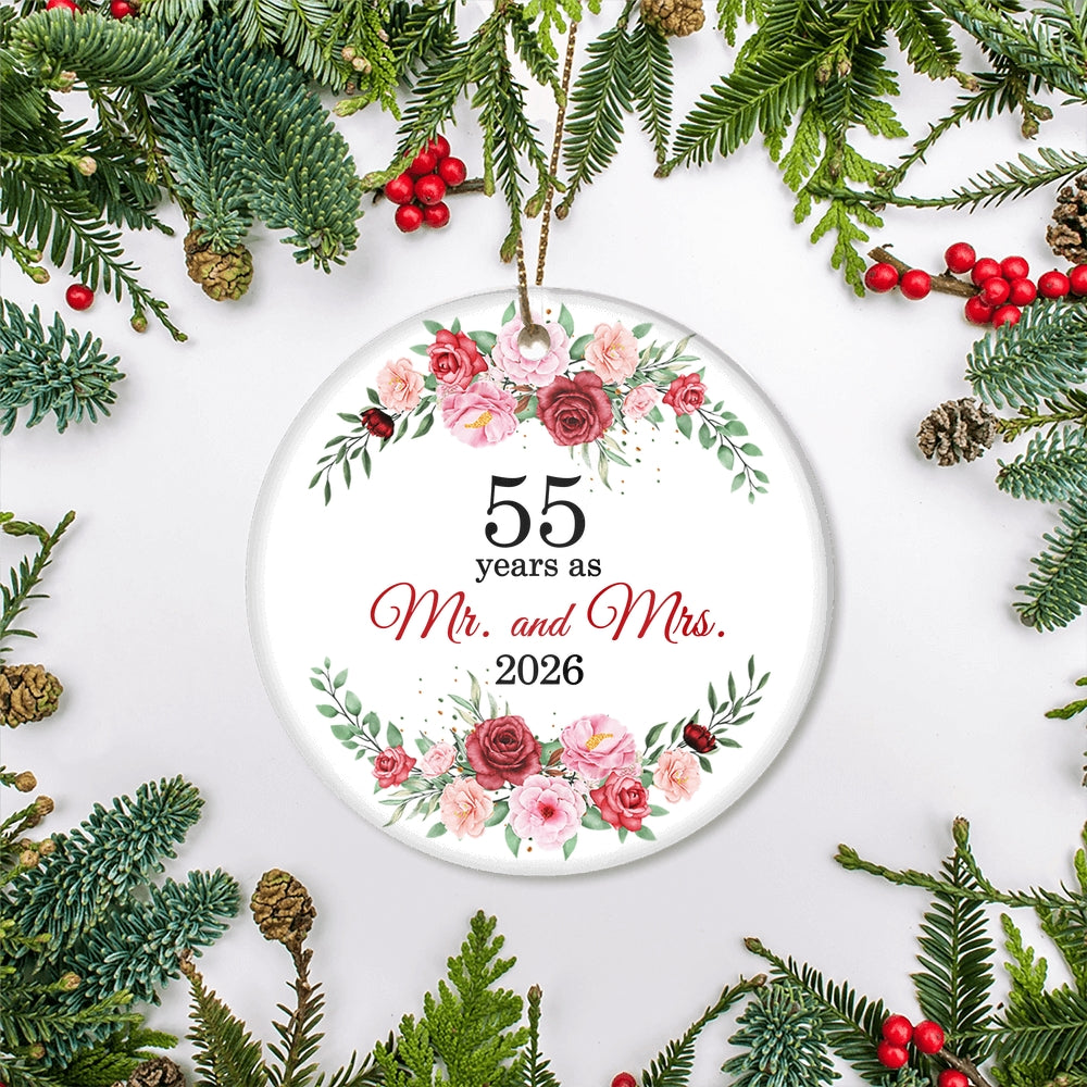 Christmas Ornaments Gifts For Couples Husband Wife Holiday 55th Wedding Anniversary 55 Years As Mr & Mrs 2025 Decoration Christmas Tree Ornament | teecentury