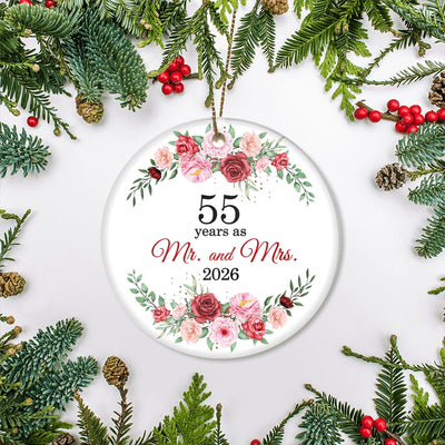 Christmas Ornaments Gifts For Couples Husband Wife Holiday 55th Wedding Anniversary 55 Years As Mr & Mrs 2025 Decoration Christmas Tree Ornament | teecentury