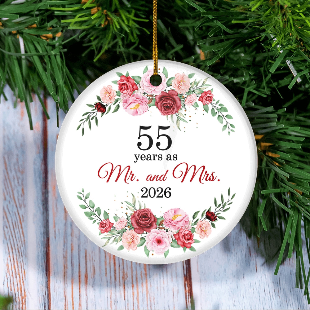 Christmas Ornaments Gifts For Couples Husband Wife Holiday 55th Wedding Anniversary 55 Years As Mr & Mrs 2025 Decoration Christmas Tree Ornament | teecentury