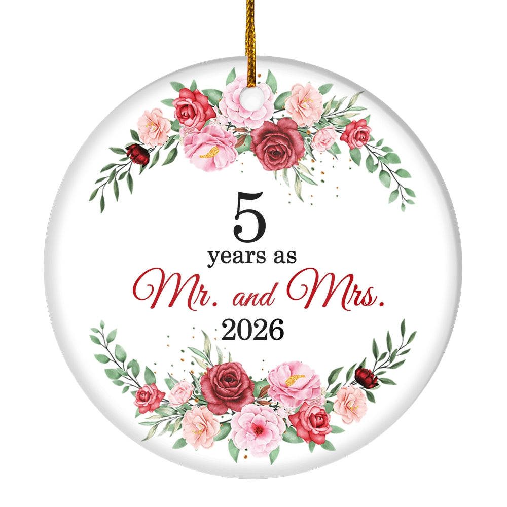 Christmas Ornaments Gifts For Couples Husband Wife Holiday 5th Wedding Anniversary 5 Years As Mr & Mrs 2025 Decoration Christmas Tree Ornament | teecentury