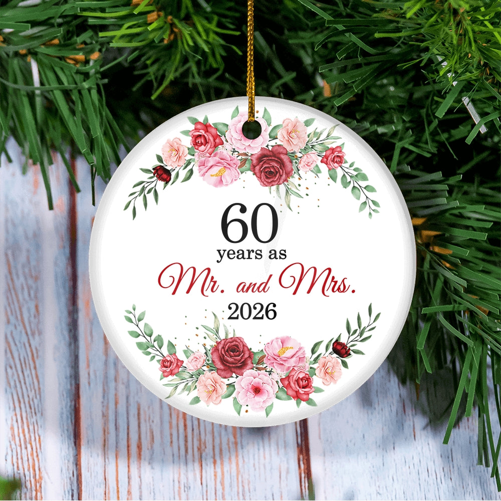 Christmas Ornaments Gifts For Couples Husband Wife Holiday 60th Wedding Anniversary 60 Years As Mr & Mrs 2025 Decoration Christmas Tree Ornament | teecentury