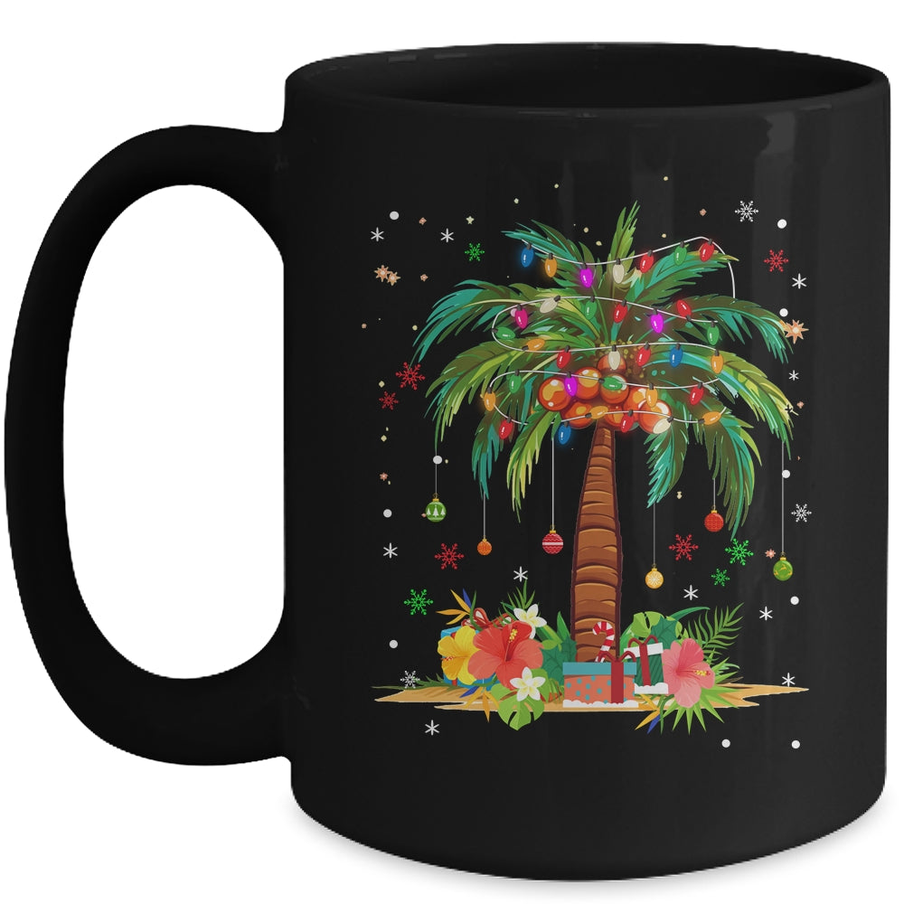 Christmas Palm Tree Light Hawaiian Tropical Xmas Mug | teecentury