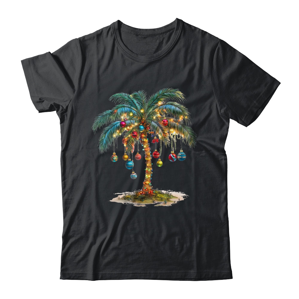 coconut palm tshirt womens Christmas Palm Tree Light Hawaiian Tropical Xmas T-Shirt, Women's, Size: Small, Black