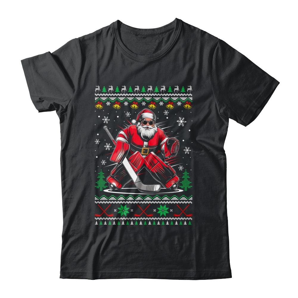 Christmas Santa Hockey Goalie Ugly Christmas Hockey Player Shirt & Sweatshirt | teecentury