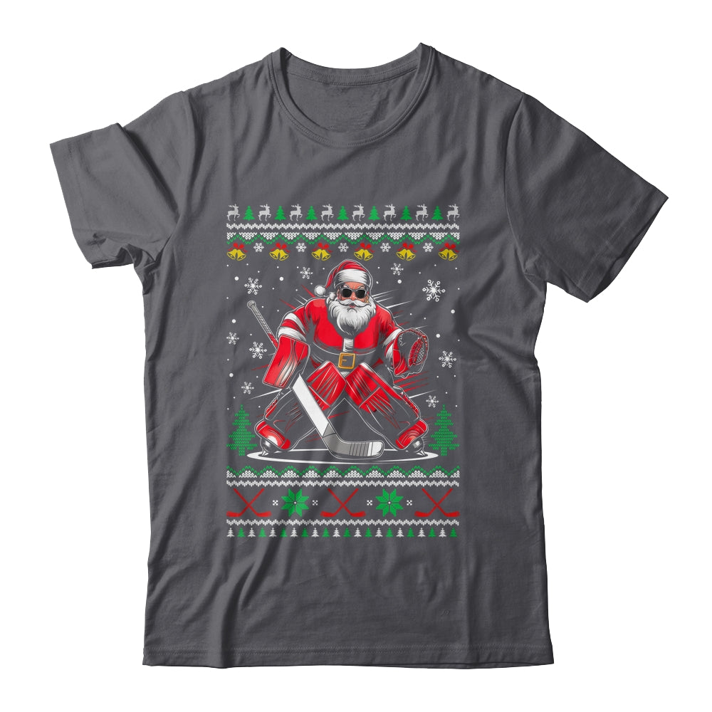Christmas Santa Hockey Goalie Ugly Christmas Hockey Player Shirt & Sweatshirt | teecentury
