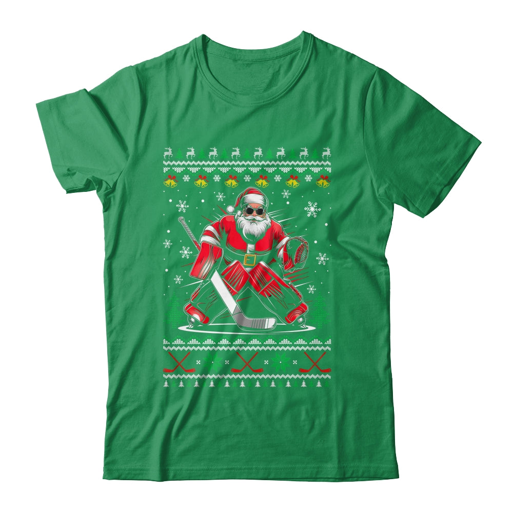 Christmas Santa Hockey Goalie Ugly Christmas Hockey Player Shirt & Sweatshirt | teecentury