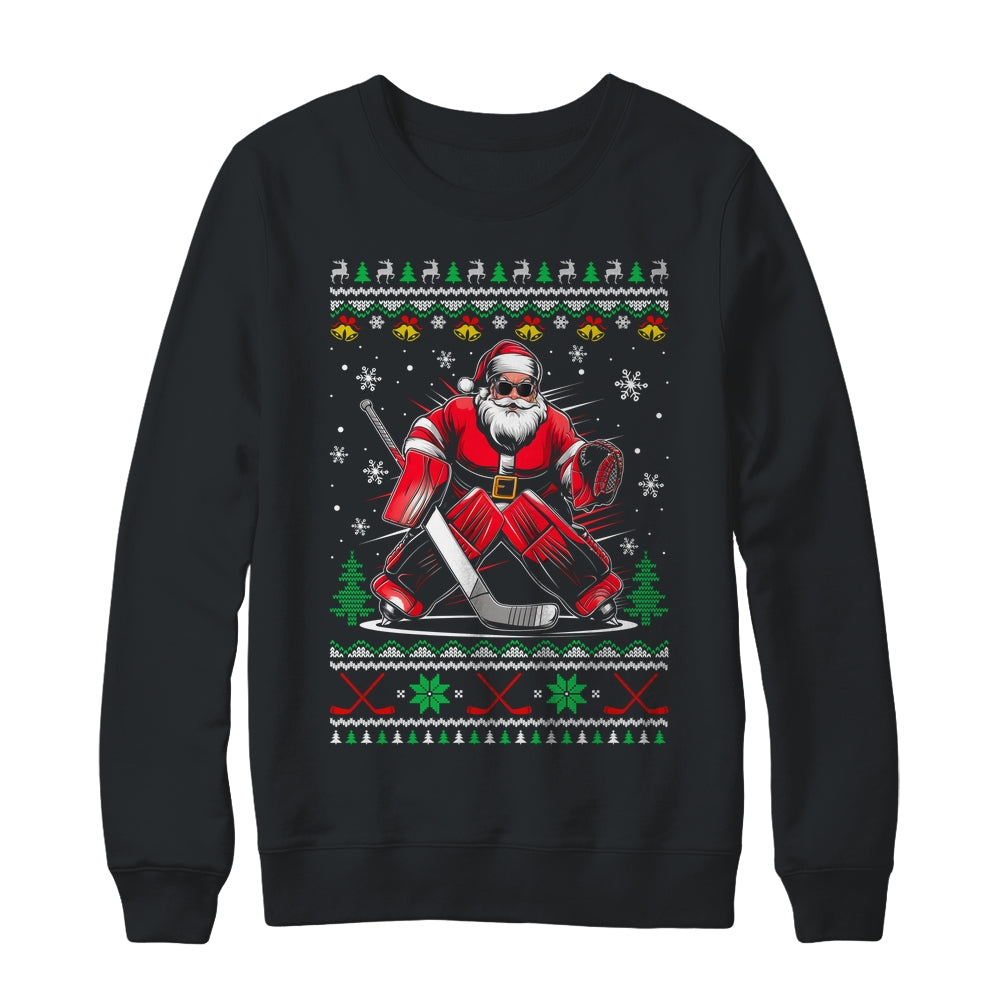 Christmas Santa Hockey Goalie Ugly Christmas Hockey Player Shirt & Sweatshirt | teecentury