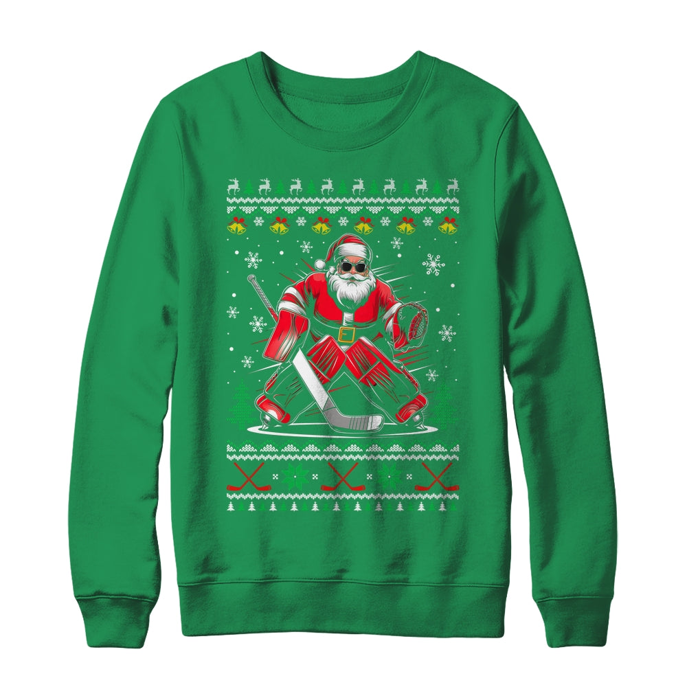 Christmas Santa Hockey Goalie Ugly Christmas Hockey Player Shirt & Sweatshirt | teecentury
