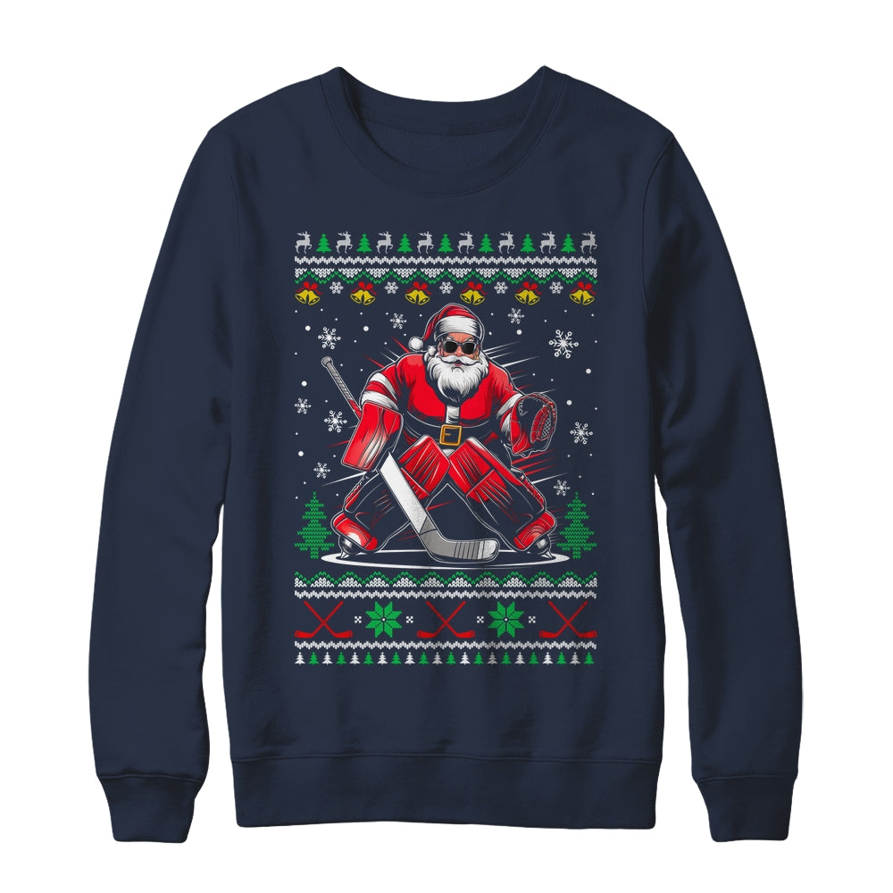 Christmas Santa Hockey Goalie Ugly Christmas Hockey Player Shirt & Sweatshirt | teecentury