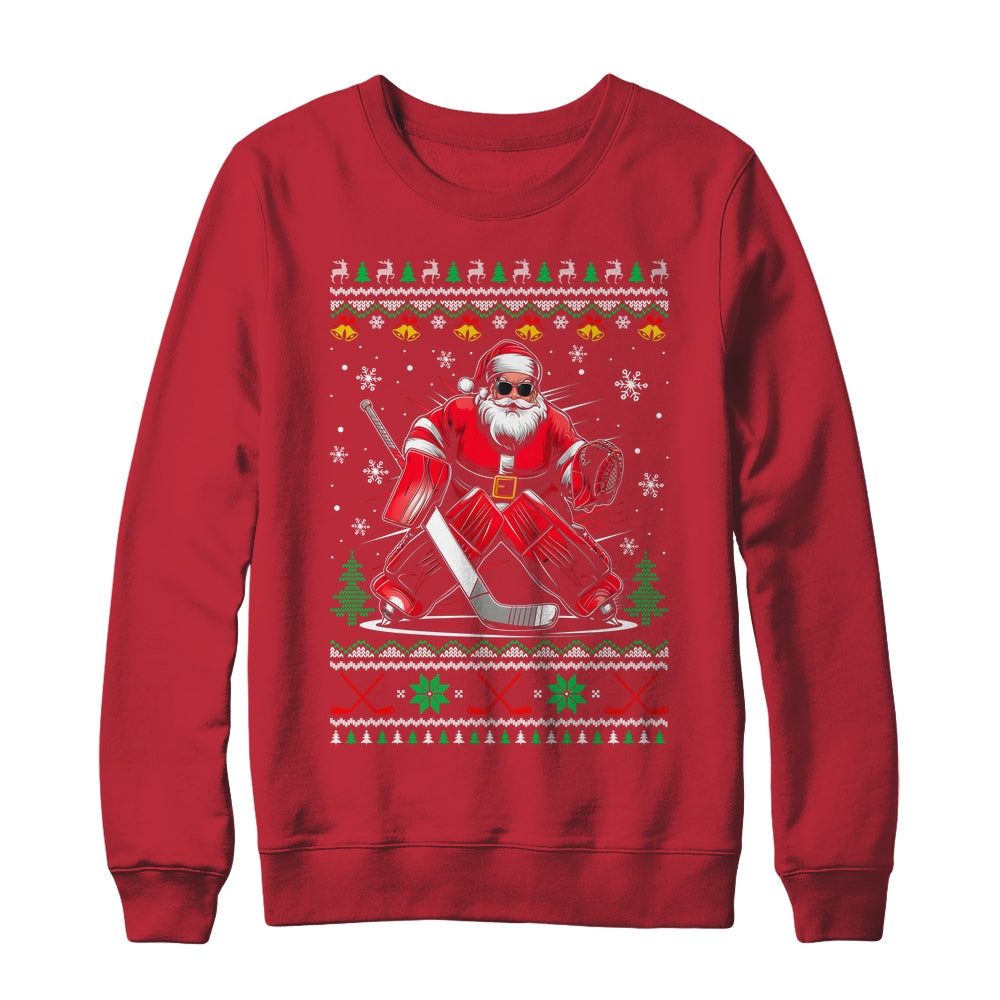 Christmas Santa Hockey Goalie Ugly Christmas Hockey Player Shirt & Sweatshirt | teecentury