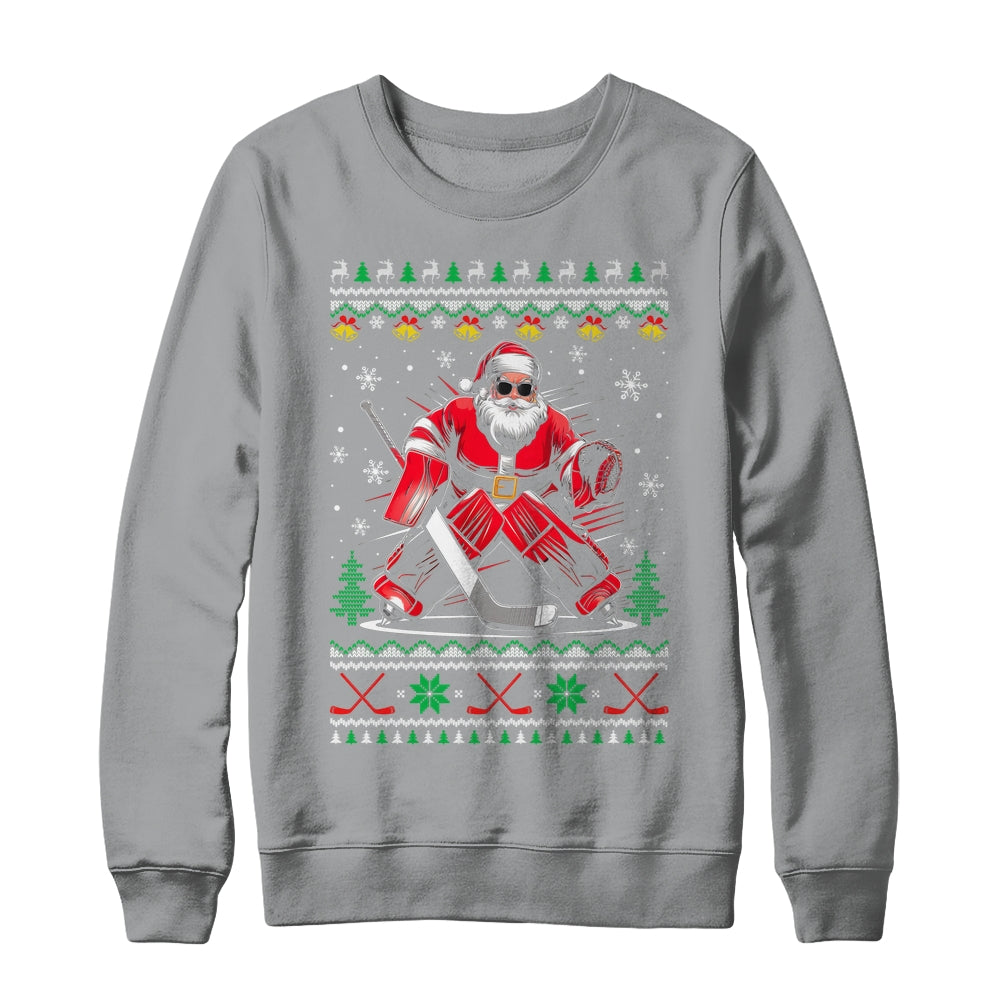 Christmas Santa Hockey Goalie Ugly Christmas Hockey Player Shirt & Sweatshirt | teecentury