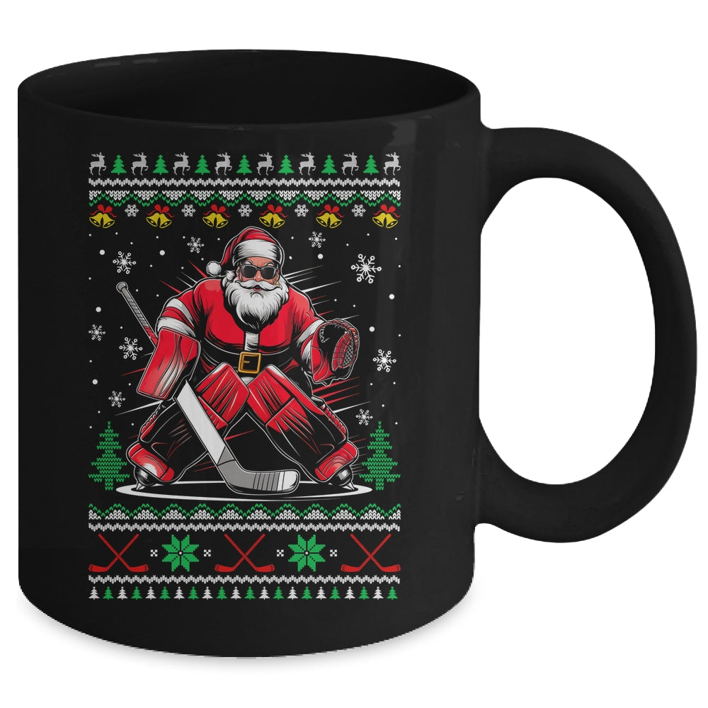 Christmas Santa Hockey Goalie Ugly Christmas Hockey Player Mug | teecentury
