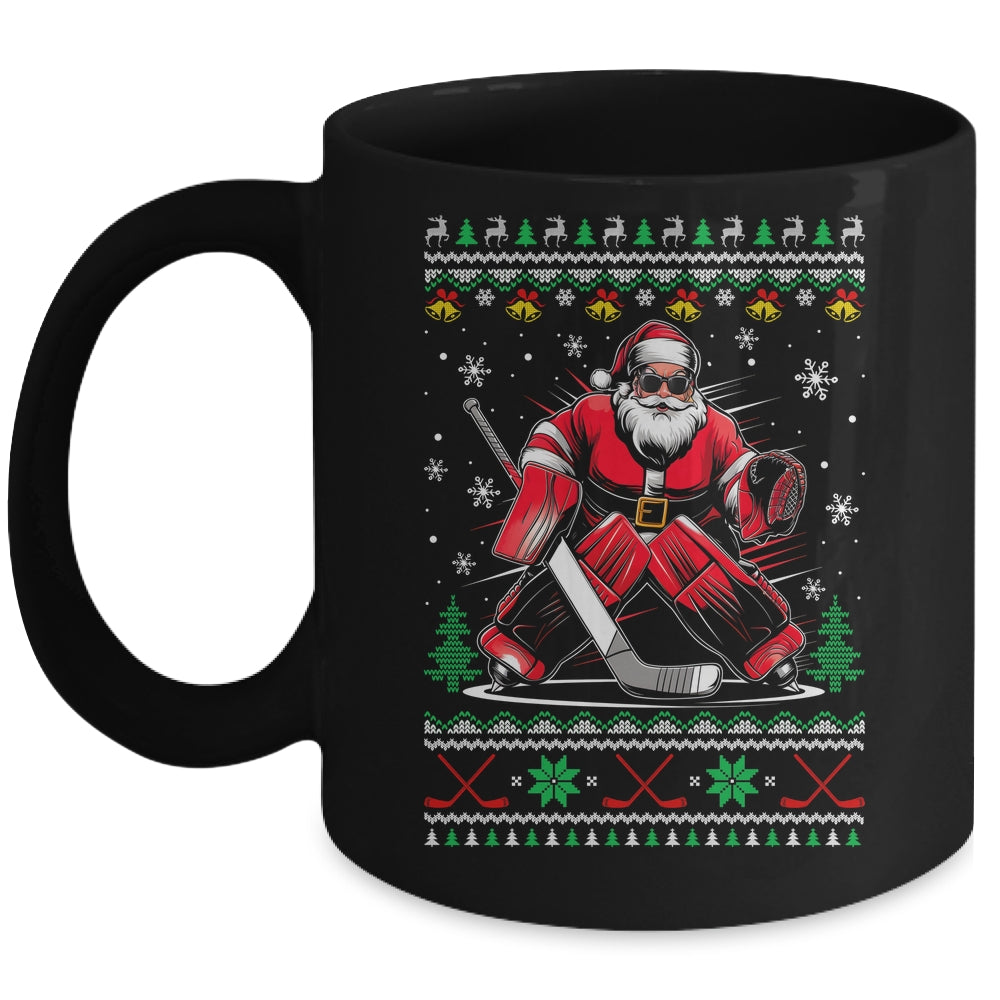 Christmas Santa Hockey Goalie Ugly Christmas Hockey Player Mug | teecentury