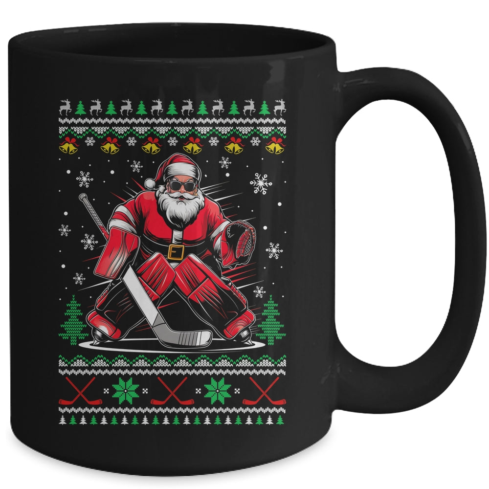 Christmas Santa Hockey Goalie Ugly Christmas Hockey Player Mug | teecentury