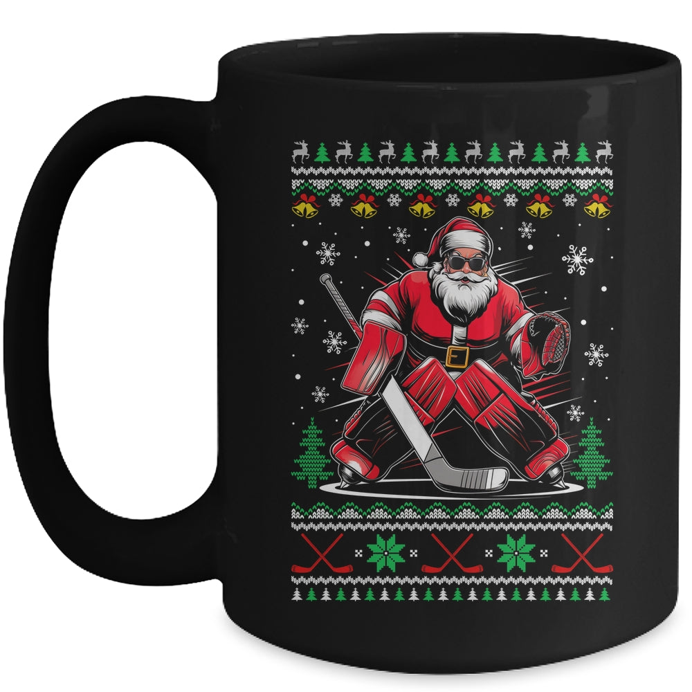 Christmas Santa Hockey Goalie Ugly Christmas Hockey Player Mug | teecentury