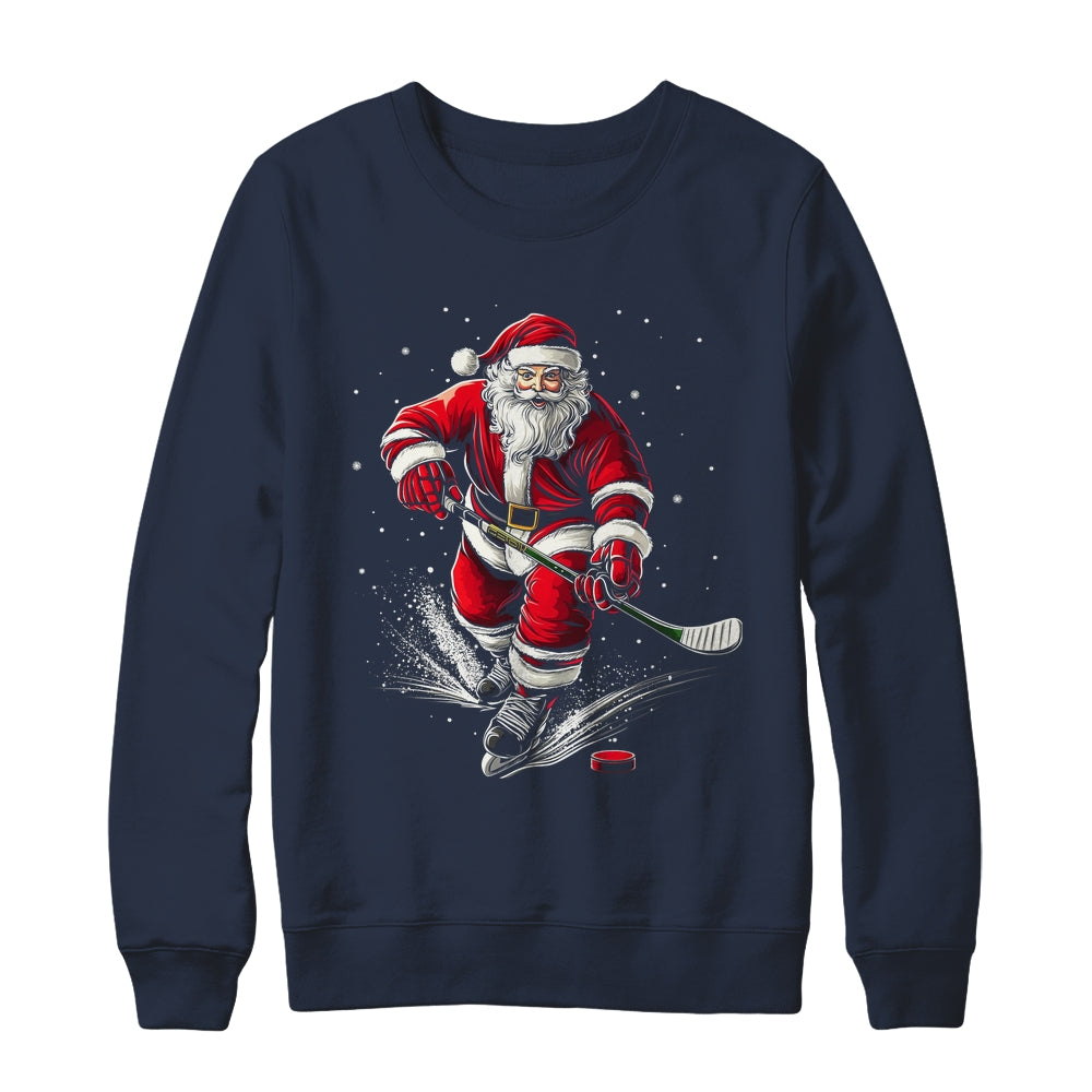 Christmas Sports Santa Playing Ice Hockey Xmas Men Women Shirt & Sweatshirt | teecentury