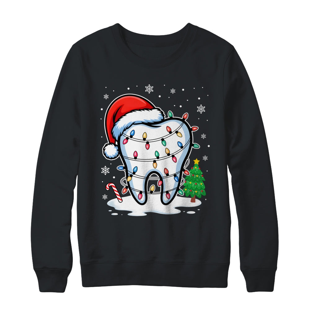 Christmas Teeth Dentist Dental Xmas Lights Santa Hat Holiday Shirt & Sweatshirt | teecentury