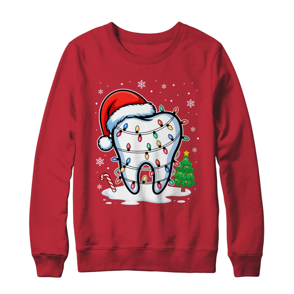 Christmas Teeth Dentist Dental Xmas Lights Santa Hat Holiday Shirt & Sweatshirt | teecentury