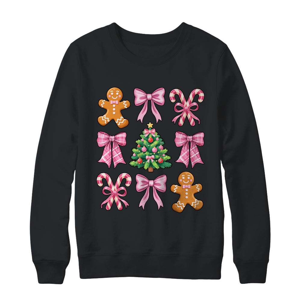 Christmas Tree Gingerbread Man Coquette Bow Xmas Girls Kids Shirt & Sweatshirt | teecentury