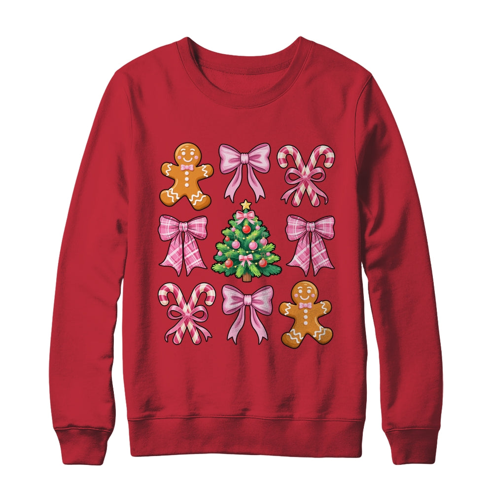 Christmas Tree Gingerbread Man Coquette Bow Xmas Girls Kids Shirt & Sweatshirt | teecentury