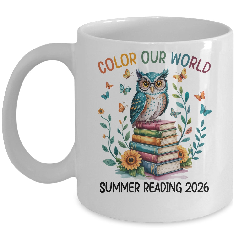 Color Our World Summer Reading Program 2026 Owl Teacher Mug | teecentury