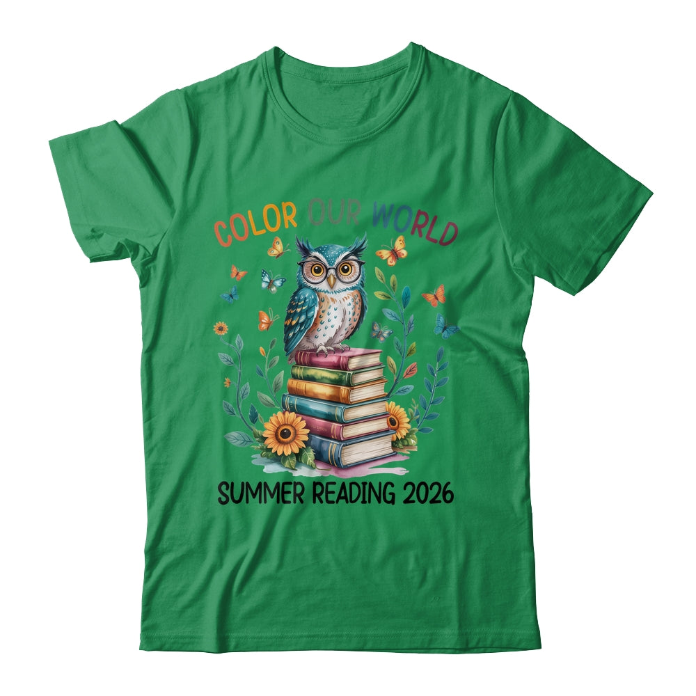 Color Our World Summer Reading Program 2026 Owl Teacher Shirt & Hoodie | teecentury