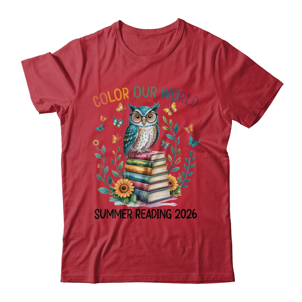 Color Our World Summer Reading Program 2026 Owl Teacher Shirt & Hoodie | teecentury