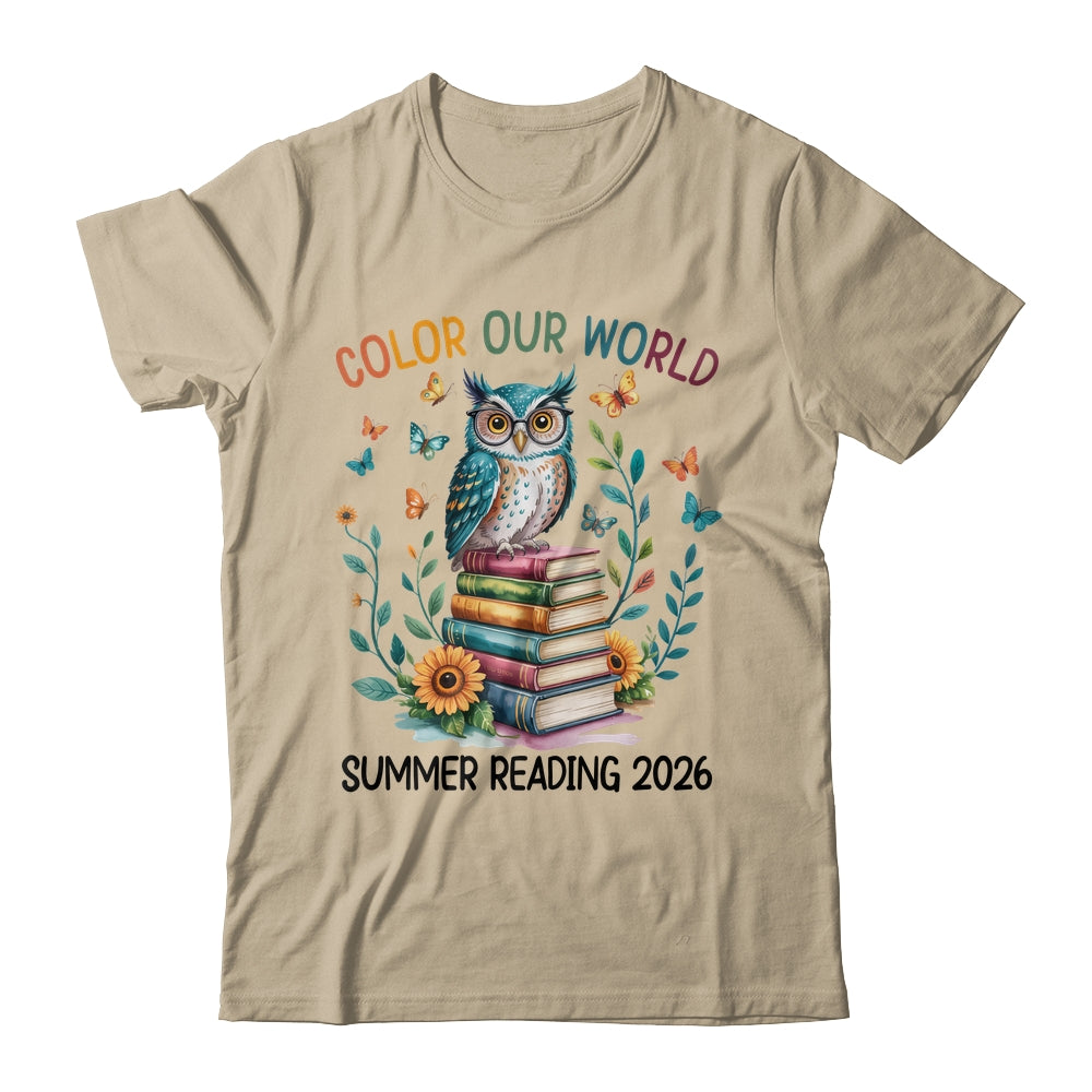 Color Our World Summer Reading Program 2026 Owl Teacher Shirt & Hoodie | teecentury