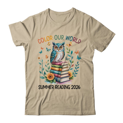 Color Our World Summer Reading Program 2026 Owl Teacher Shirt & Hoodie | teecentury