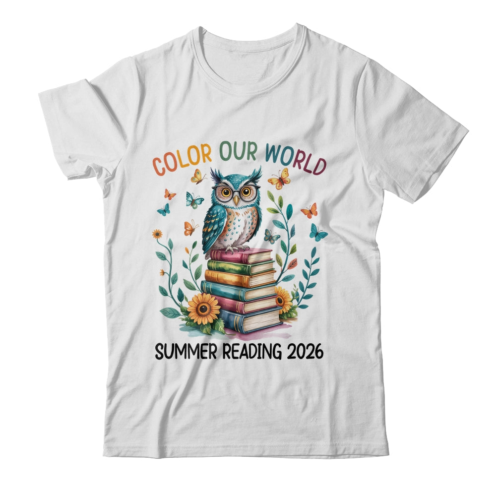 Color Our World Summer Reading Program 2026 Owl Teacher Shirt & Hoodie | teecentury