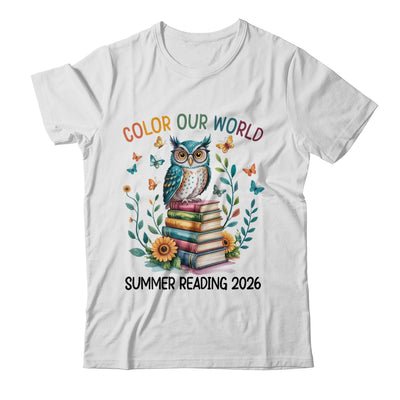 Color Our World Summer Reading Program 2026 Owl Teacher Shirt & Hoodie | teecentury