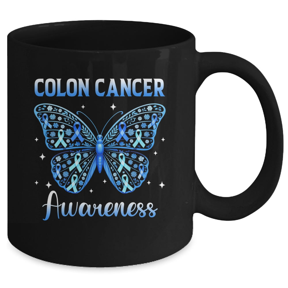 Colorectal Colon Cancer Awareness Blue Ribbon Butterfly Mug | teecentury