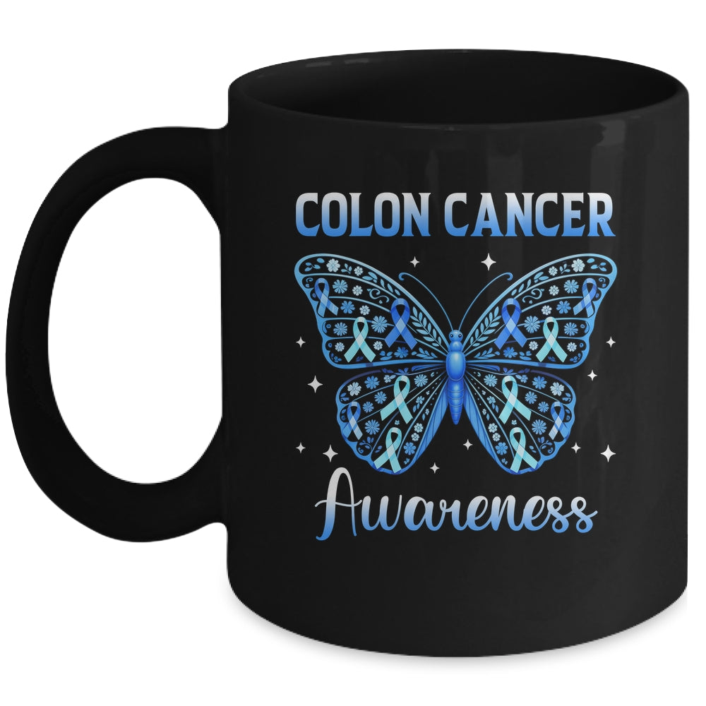Colorectal Colon Cancer Awareness Blue Ribbon Butterfly Mug | teecentury