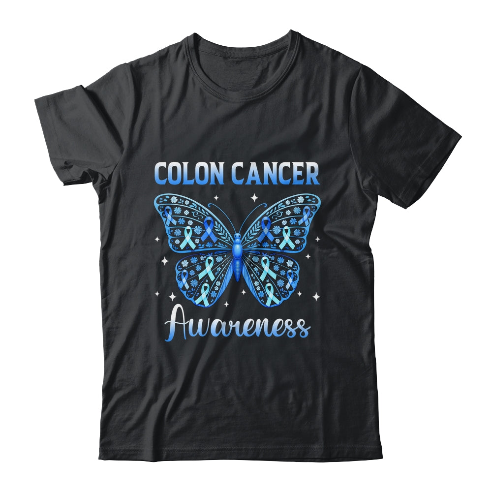 Colorectal Colon Cancer Awareness Blue Ribbon Butterfly Shirt & Hoodie | teecentury