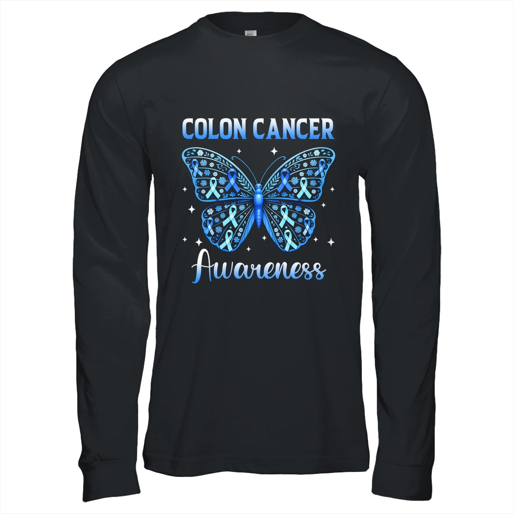 Colorectal Colon Cancer Awareness Blue Ribbon Butterfly Shirt & Hoodie | teecentury
